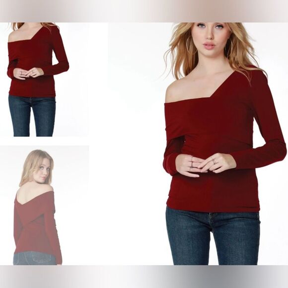 Bobi Assymetric Wrap Women’s Top Size S Color Pinot Long Sleeves Fitted NWT - Picture 8 of 8